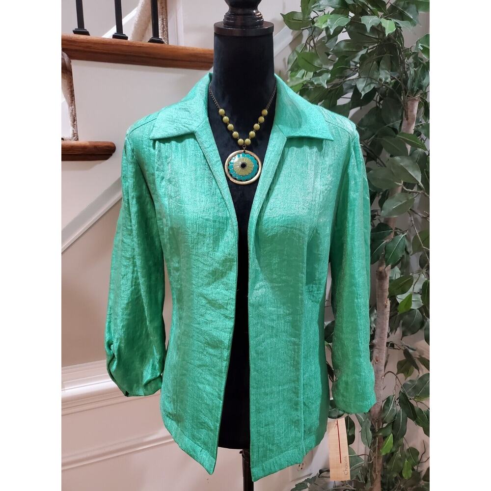 Choices Women's Green Rayon Open Front Long Sleeve Blazer Jacket Size Large